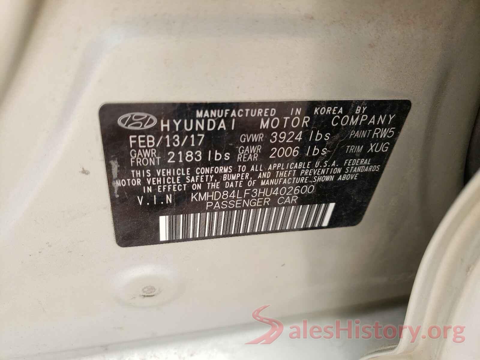 KMHD84LF3HU402600 2017 HYUNDAI ELANTRA