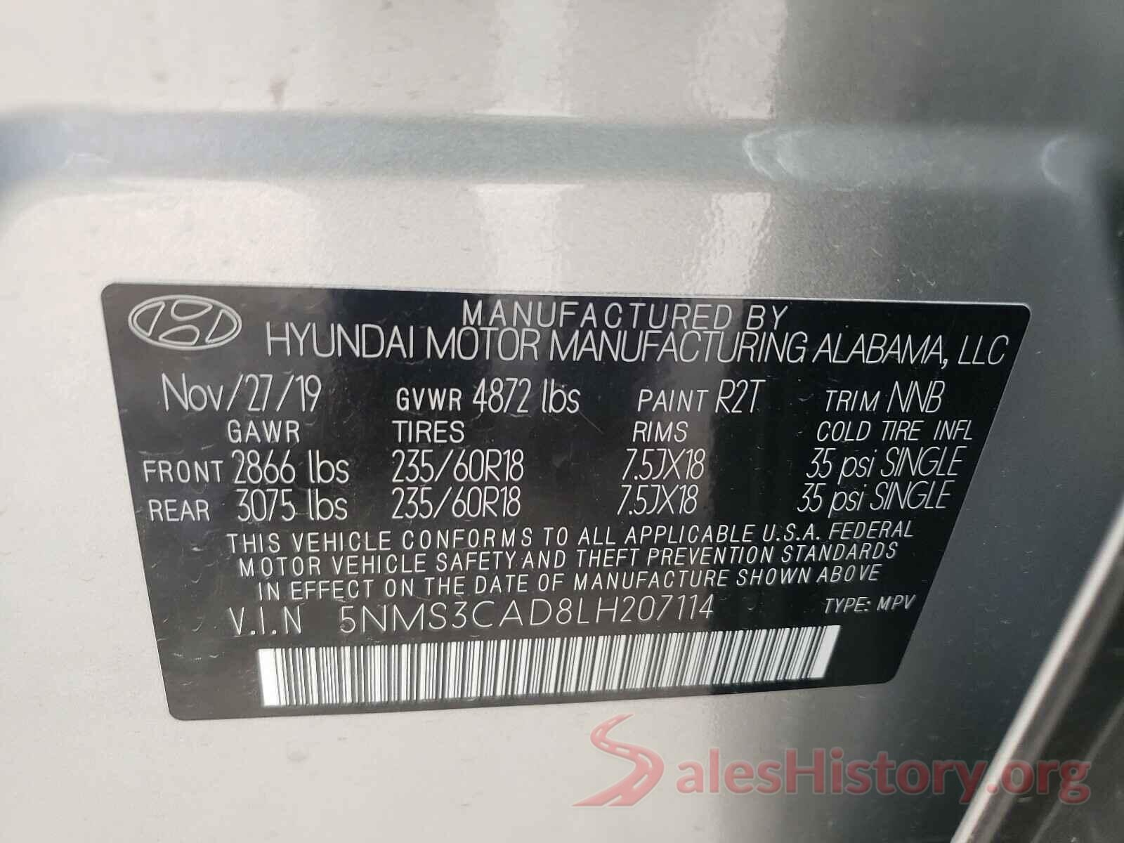 5NMS3CAD8LH207114 2020 HYUNDAI SANTA FE