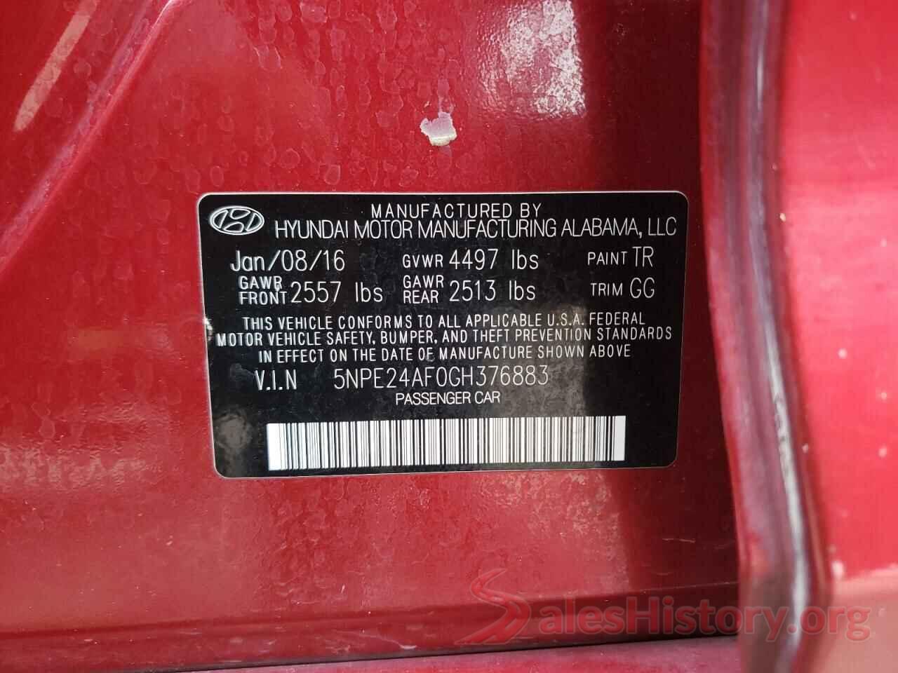 5NPE24AF0GH376883 2016 HYUNDAI SONATA