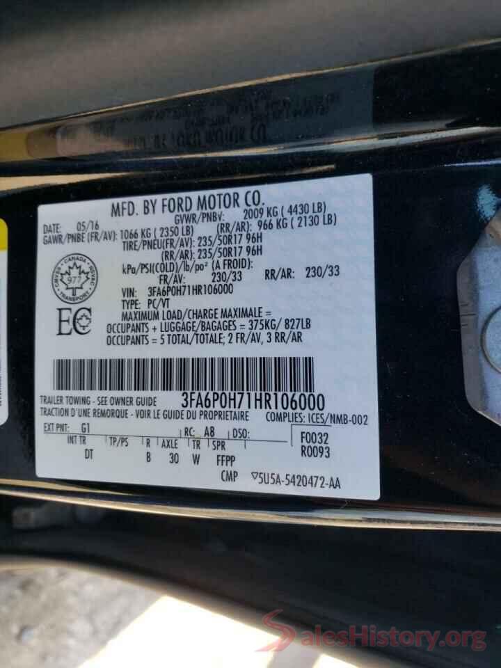 3FA6P0H71HR106000 2017 FORD FUSION