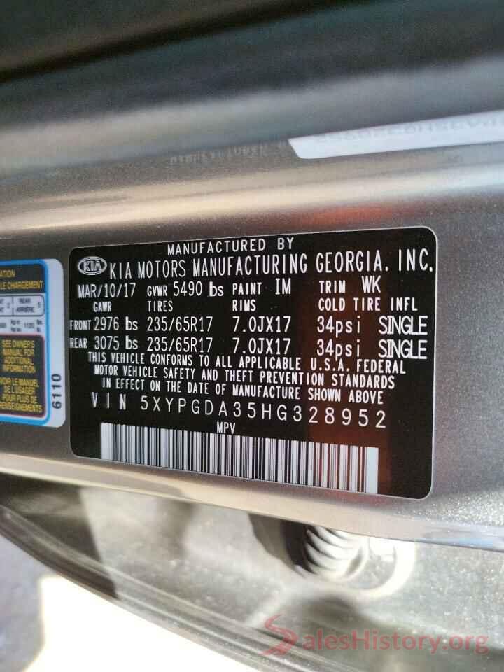 5XYPGDA35HG328952 2017 KIA SORENTO