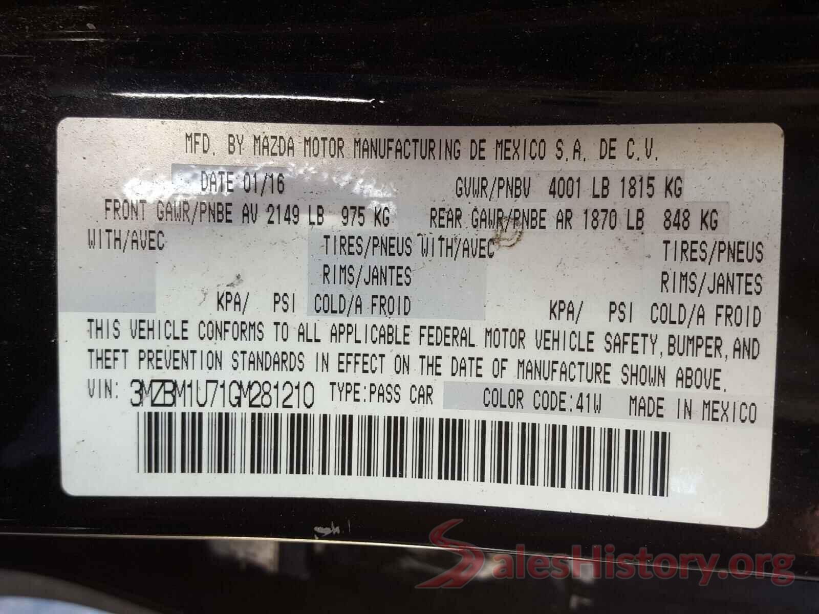 3MZBM1U71GM281210 2016 MAZDA 3