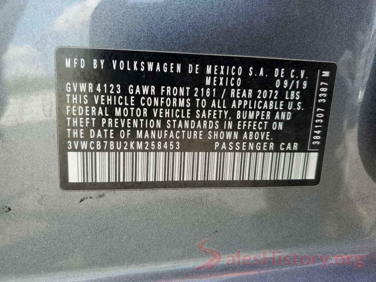 3VWCB7BU2KM258453 2019 VOLKSWAGEN JETTA