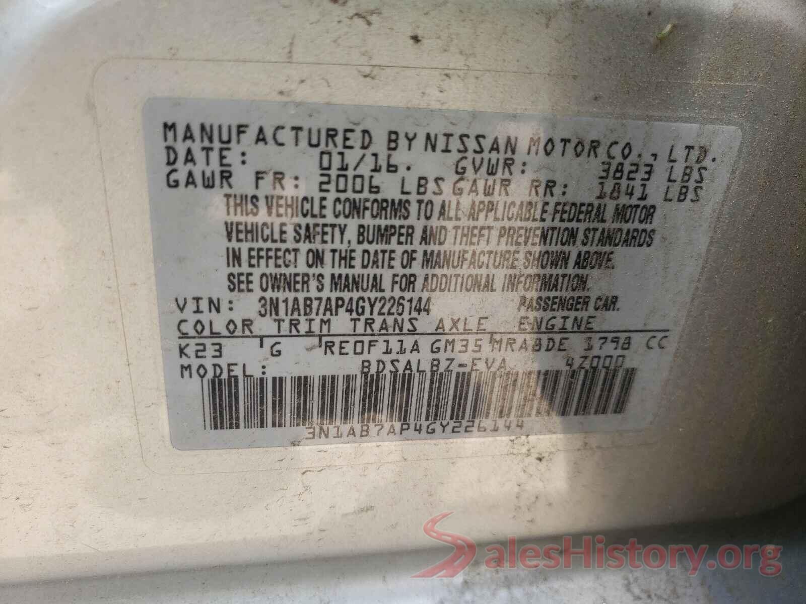 3N1AB7AP4GY226144 2016 NISSAN SENTRA