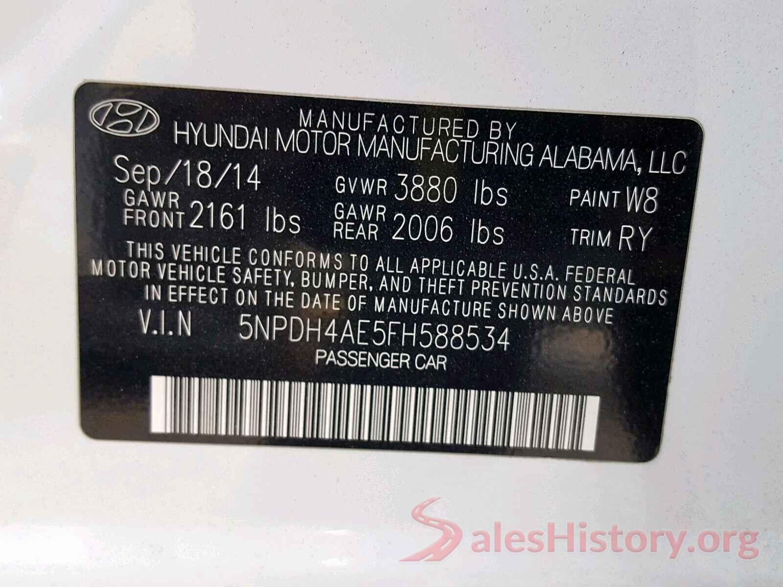 5NPDH4AE5FH588534 2015 HYUNDAI ELANTRA