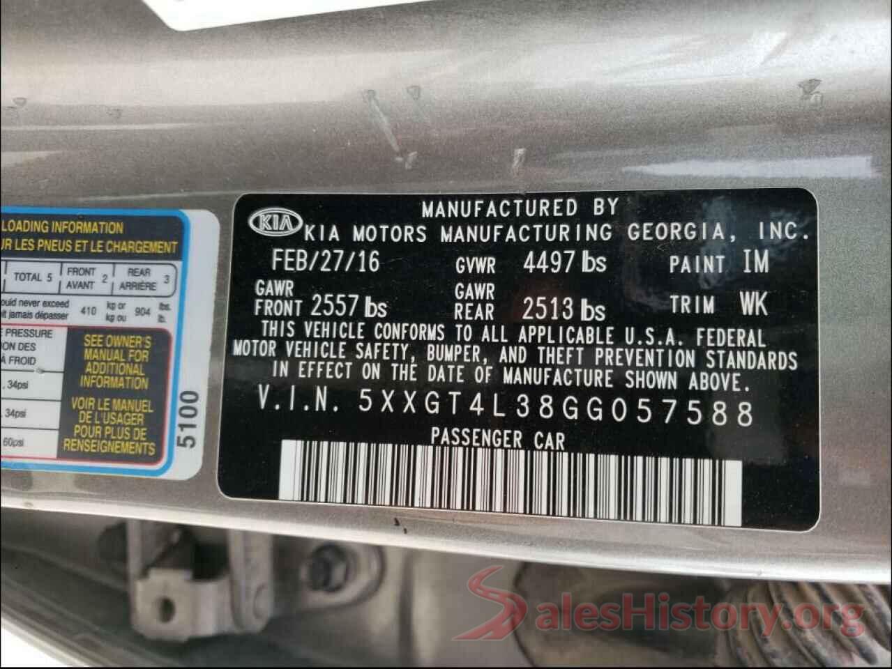 5XXGT4L38GG057588 2016 KIA OPTIMA