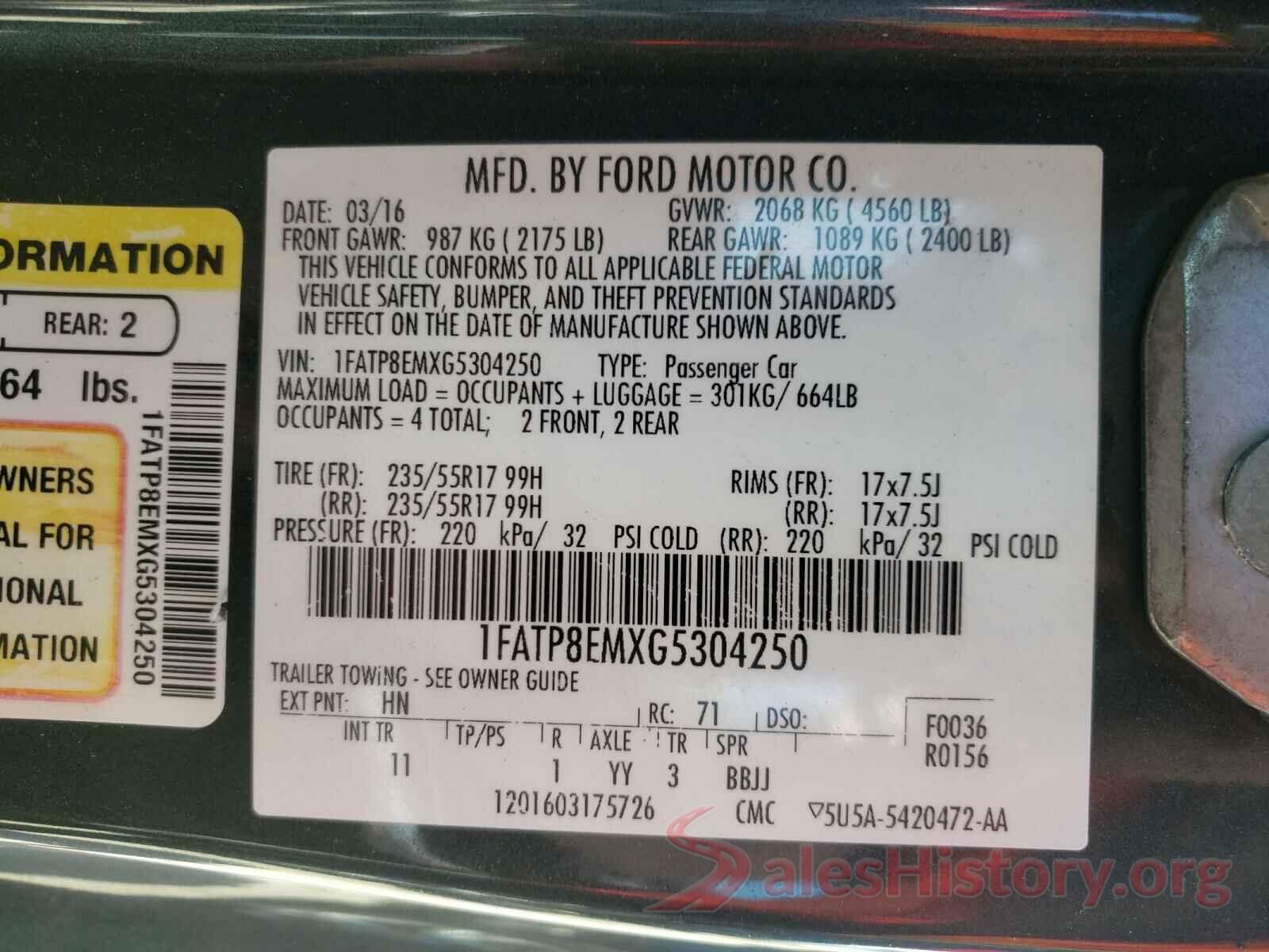 1FATP8EMXG5304250 2016 FORD MUSTANG