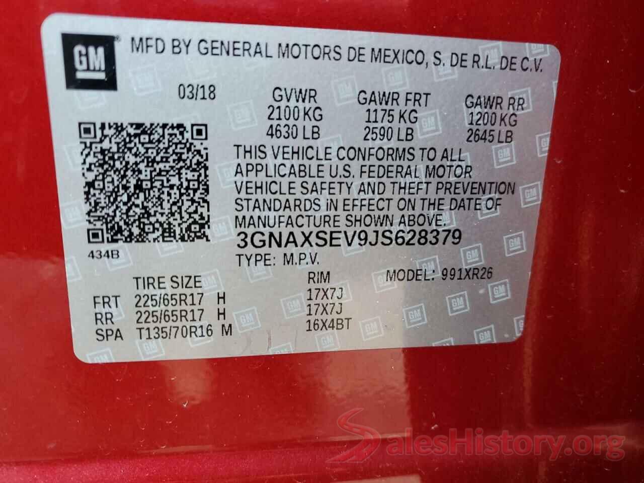 3GNAXSEV9JS628379 2018 CHEVROLET EQUINOX