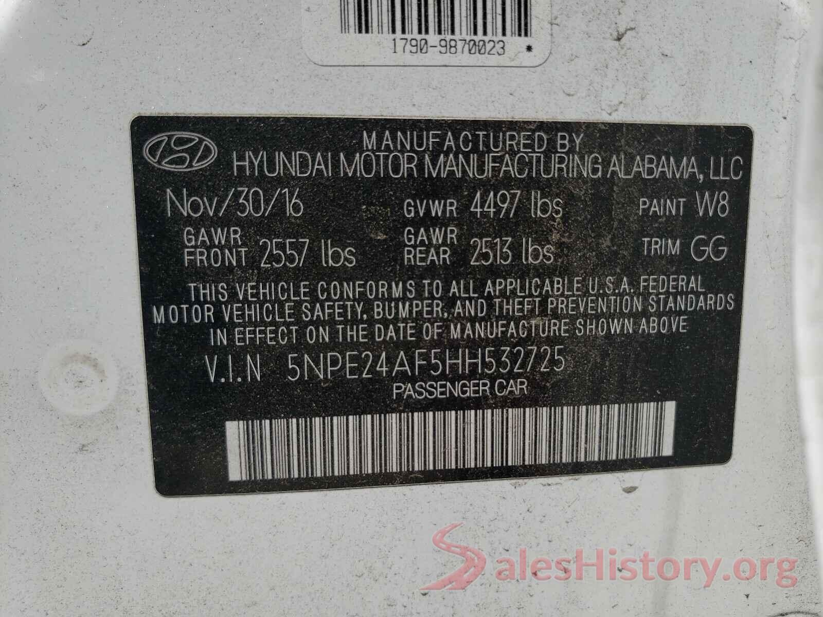 5NPE24AF5HH532725 2017 HYUNDAI SONATA