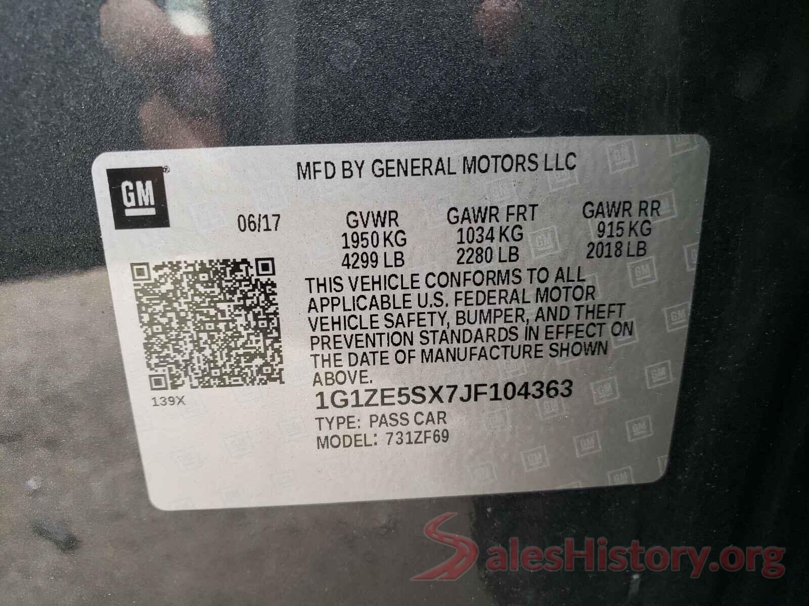 1G1ZE5SX7JF104363 2018 CHEVROLET MALIBU