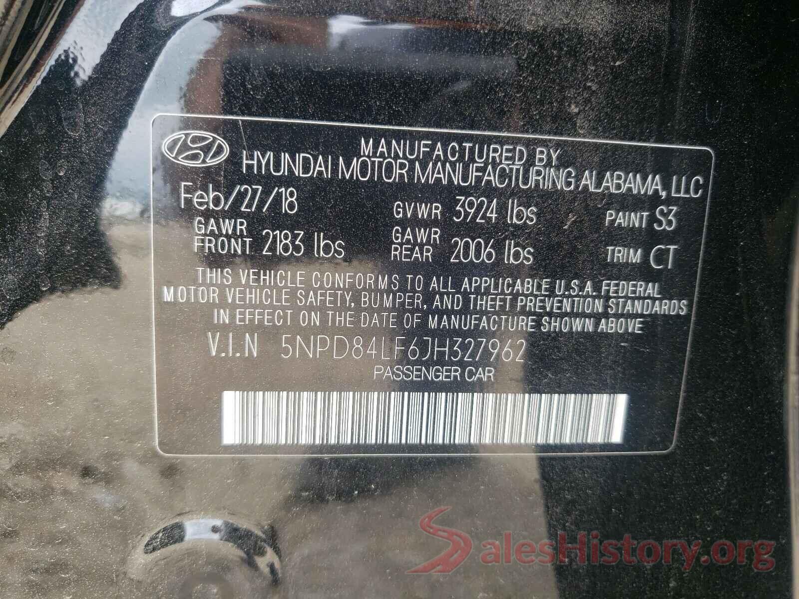 5NPD84LF6JH327962 2018 HYUNDAI ELANTRA