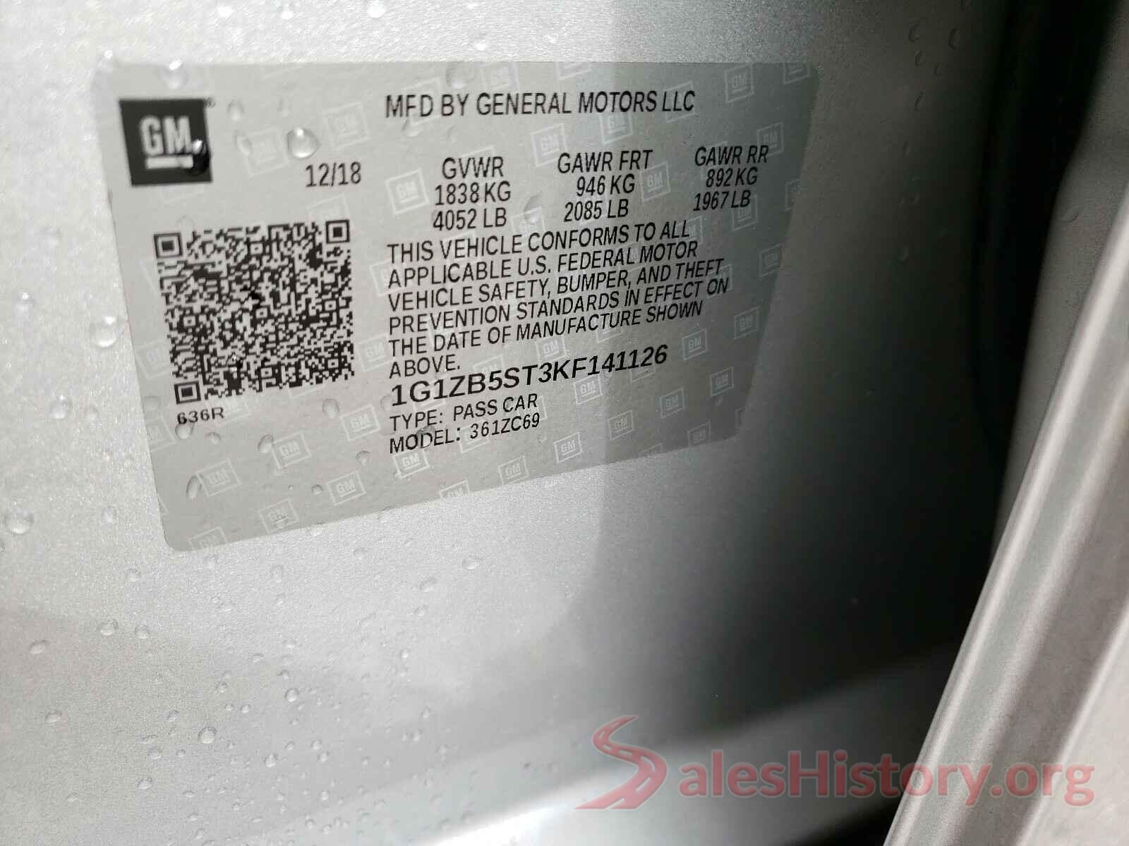 1G1ZB5ST3KF141126 2019 CHEVROLET MALIBU