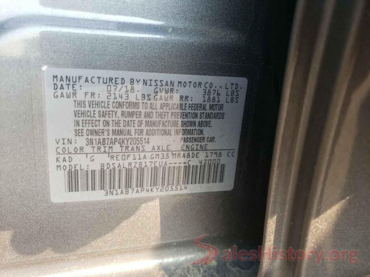 3N1AB7AP4KY205514 2019 NISSAN SENTRA