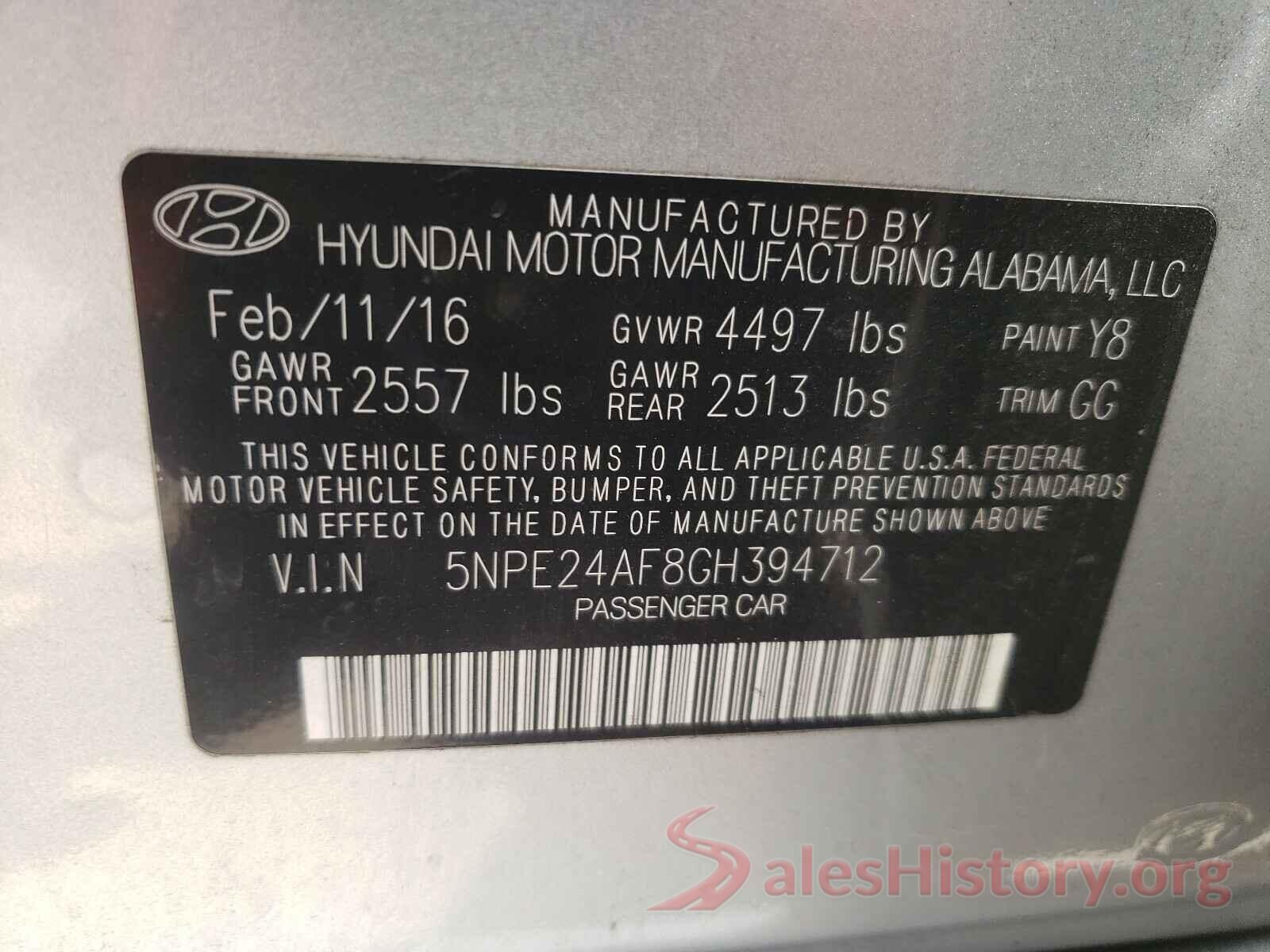 5NPE24AF8GH394712 2016 HYUNDAI SONATA