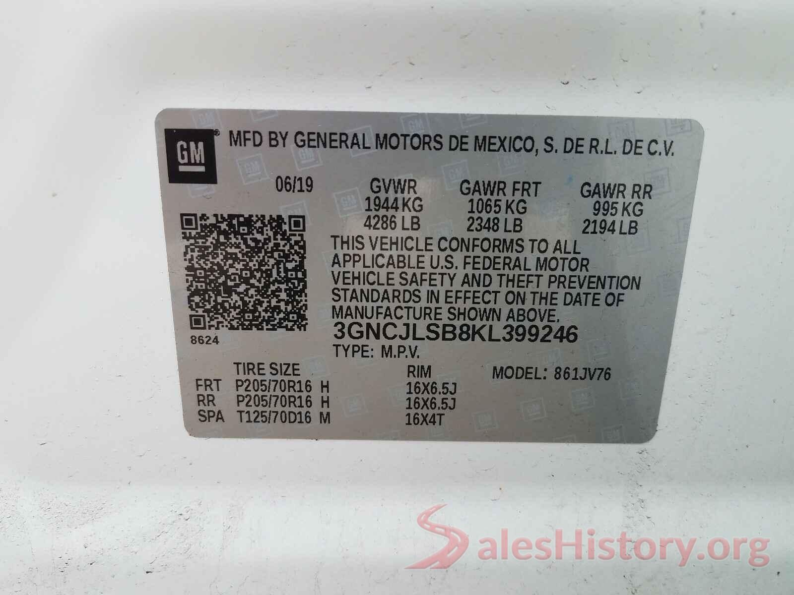 3GNCJLSB8KL399246 2019 CHEVROLET TRAX