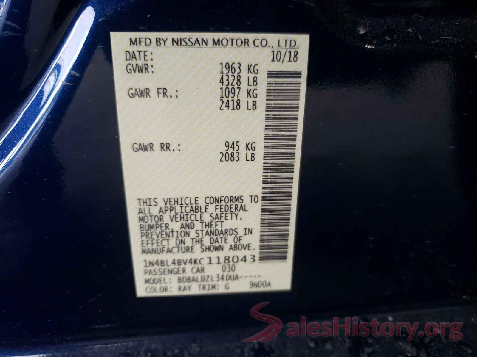 1N4BL4BV4KC118043 2019 NISSAN ALTIMA