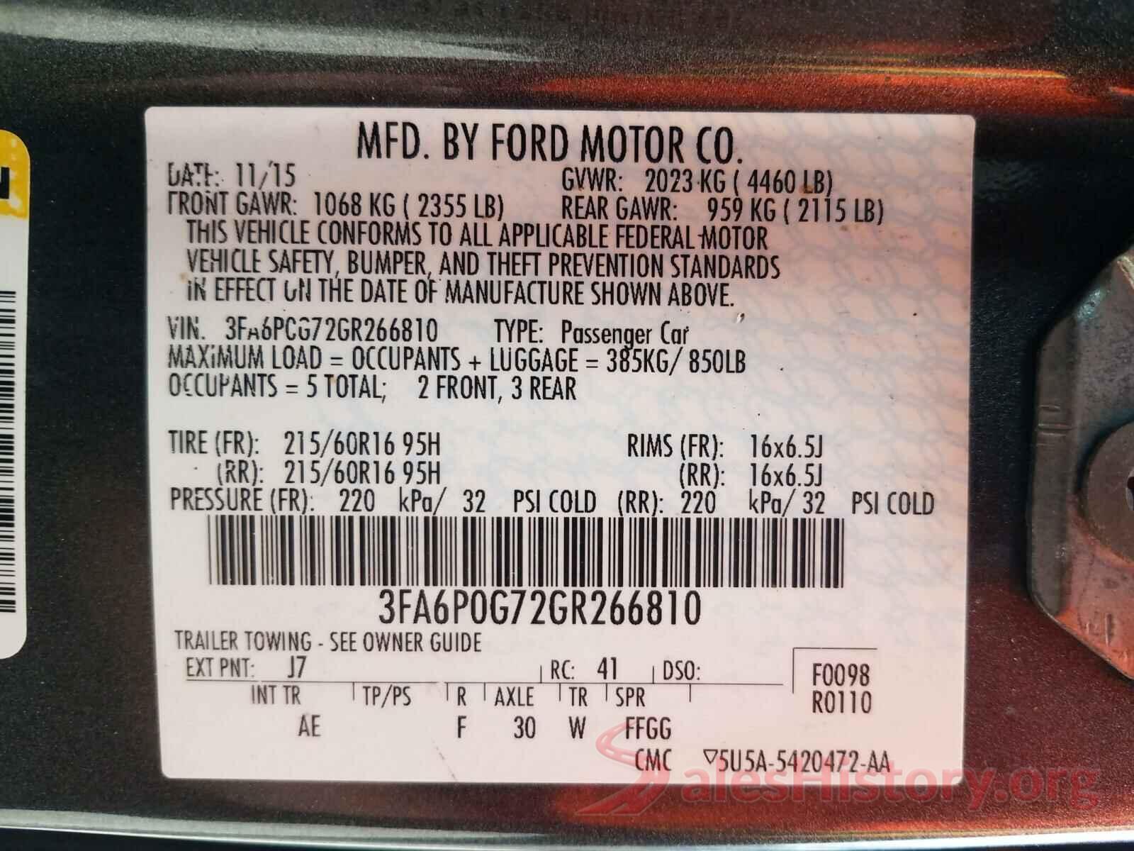 3FA6P0G72GR266810 2016 FORD FUSION