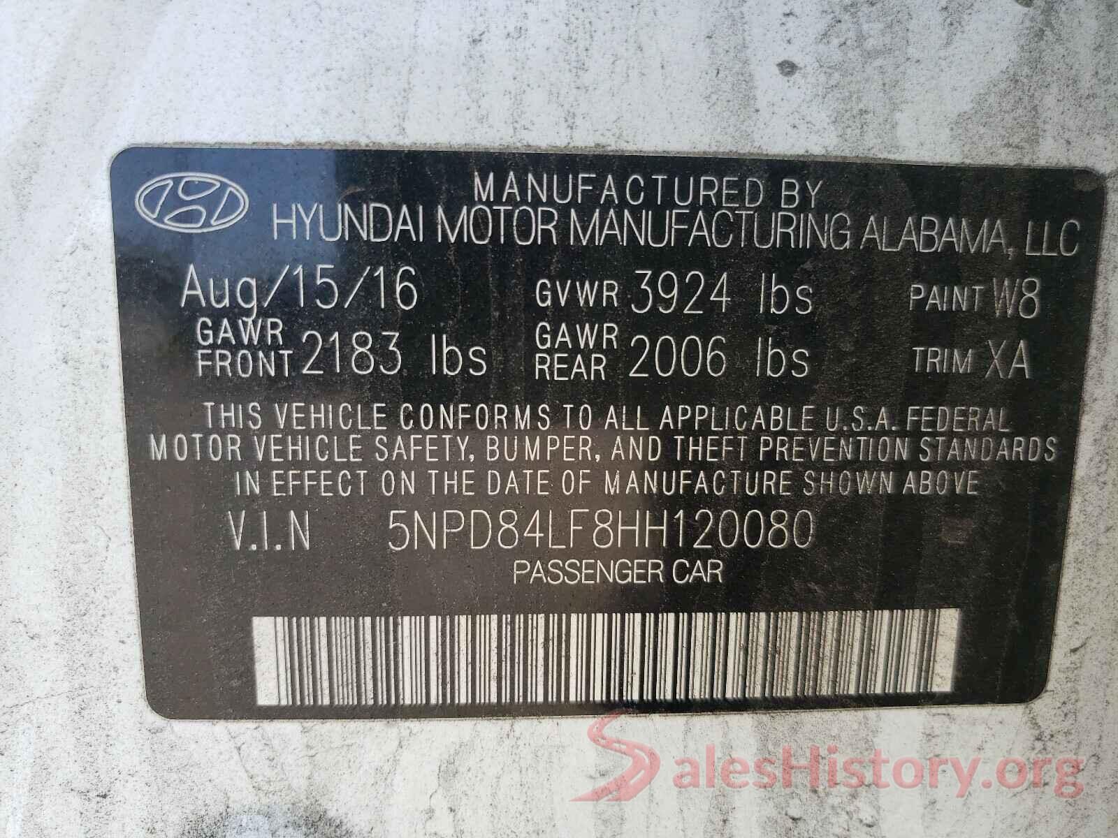 5NPD84LF8HH120080 2017 HYUNDAI ELANTRA