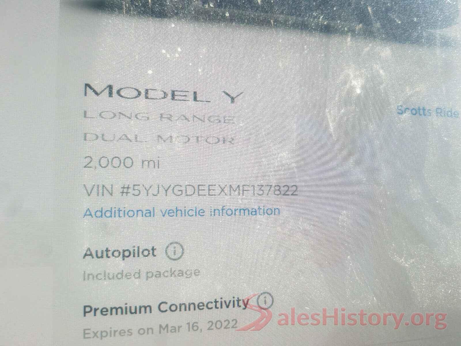 5YJYGDEEXMF137822 2021 TESLA MODEL Y