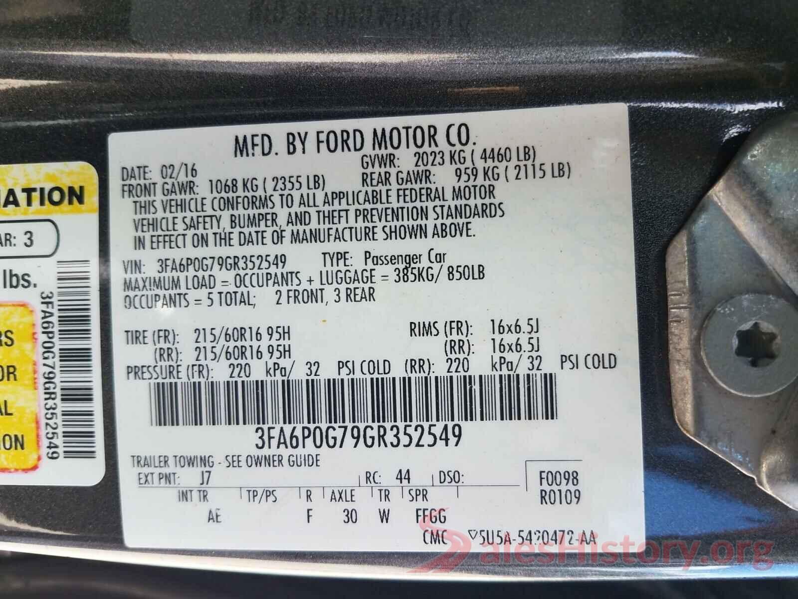 3FA6P0G79GR352549 2016 FORD FUSION