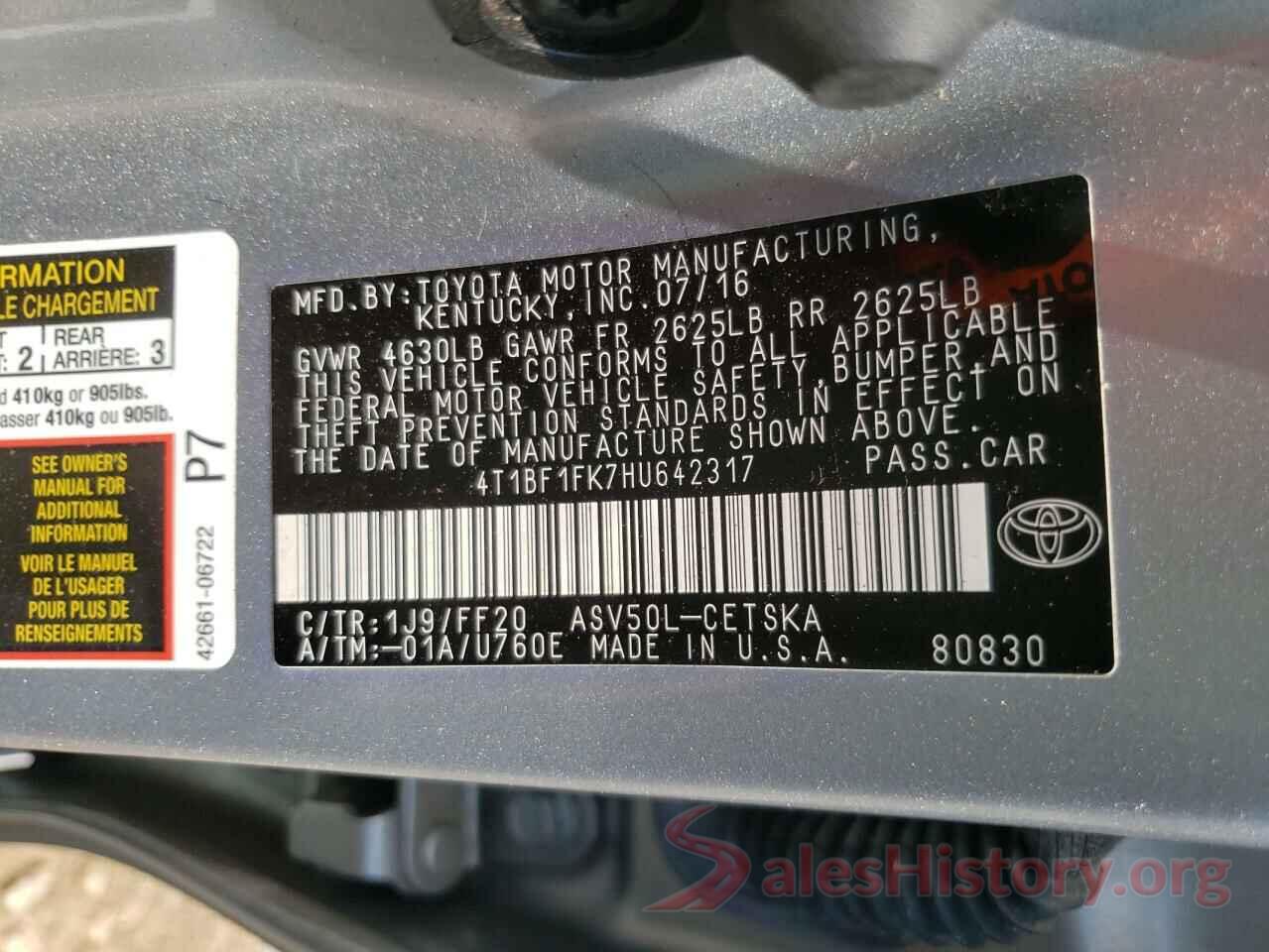 4T1BF1FK7HU642317 2017 TOYOTA CAMRY