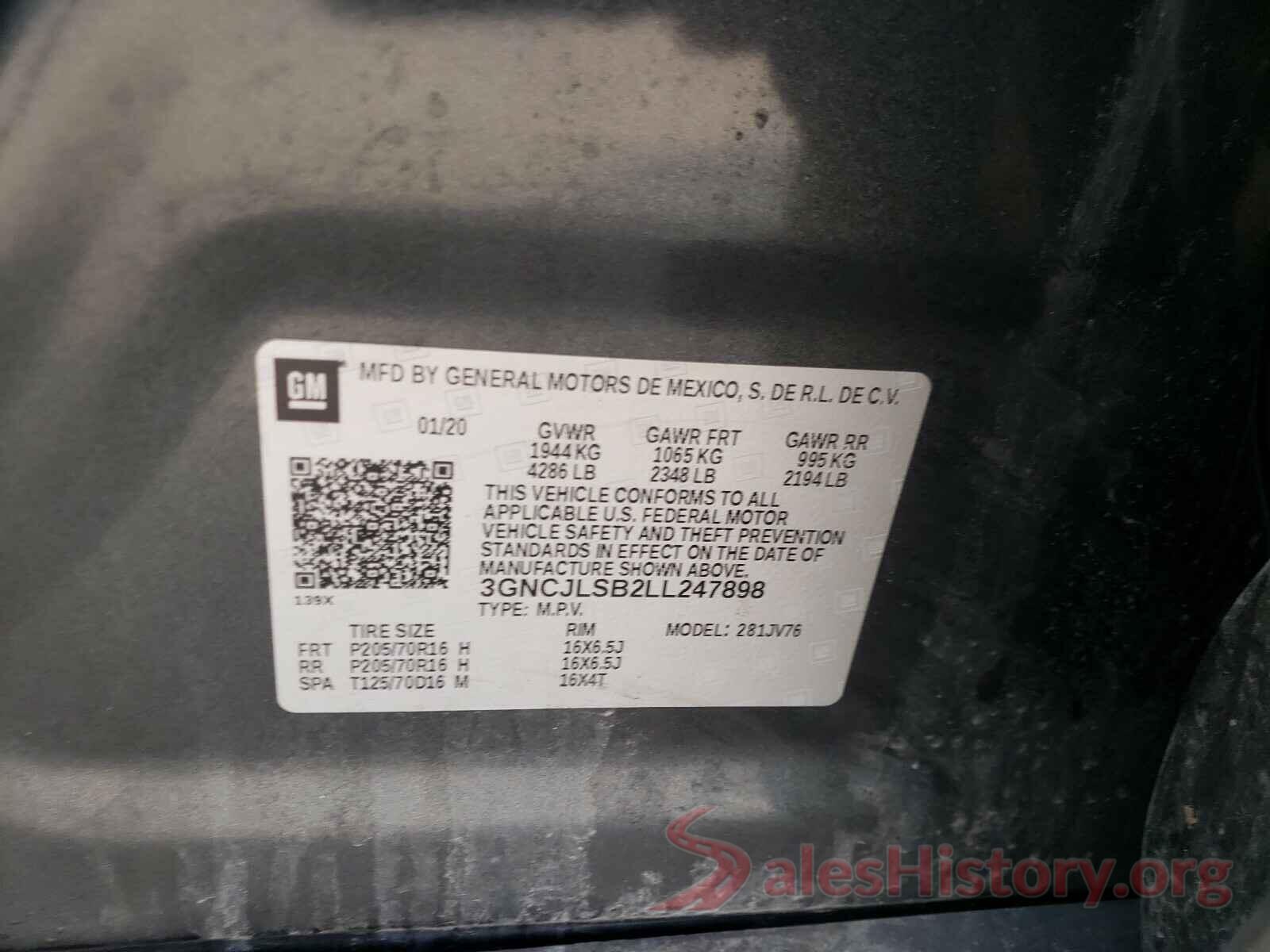 3GNCJLSB2LL247898 2020 CHEVROLET TRAX