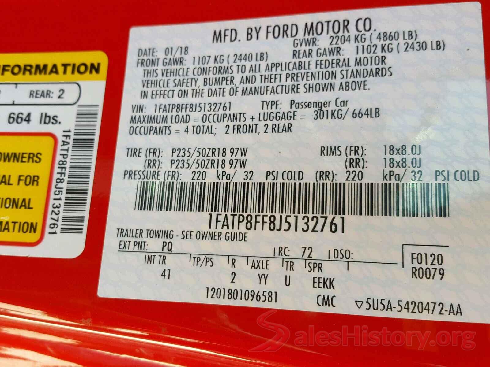 1FATP8FF8J5132761 2018 FORD MUSTANG GT