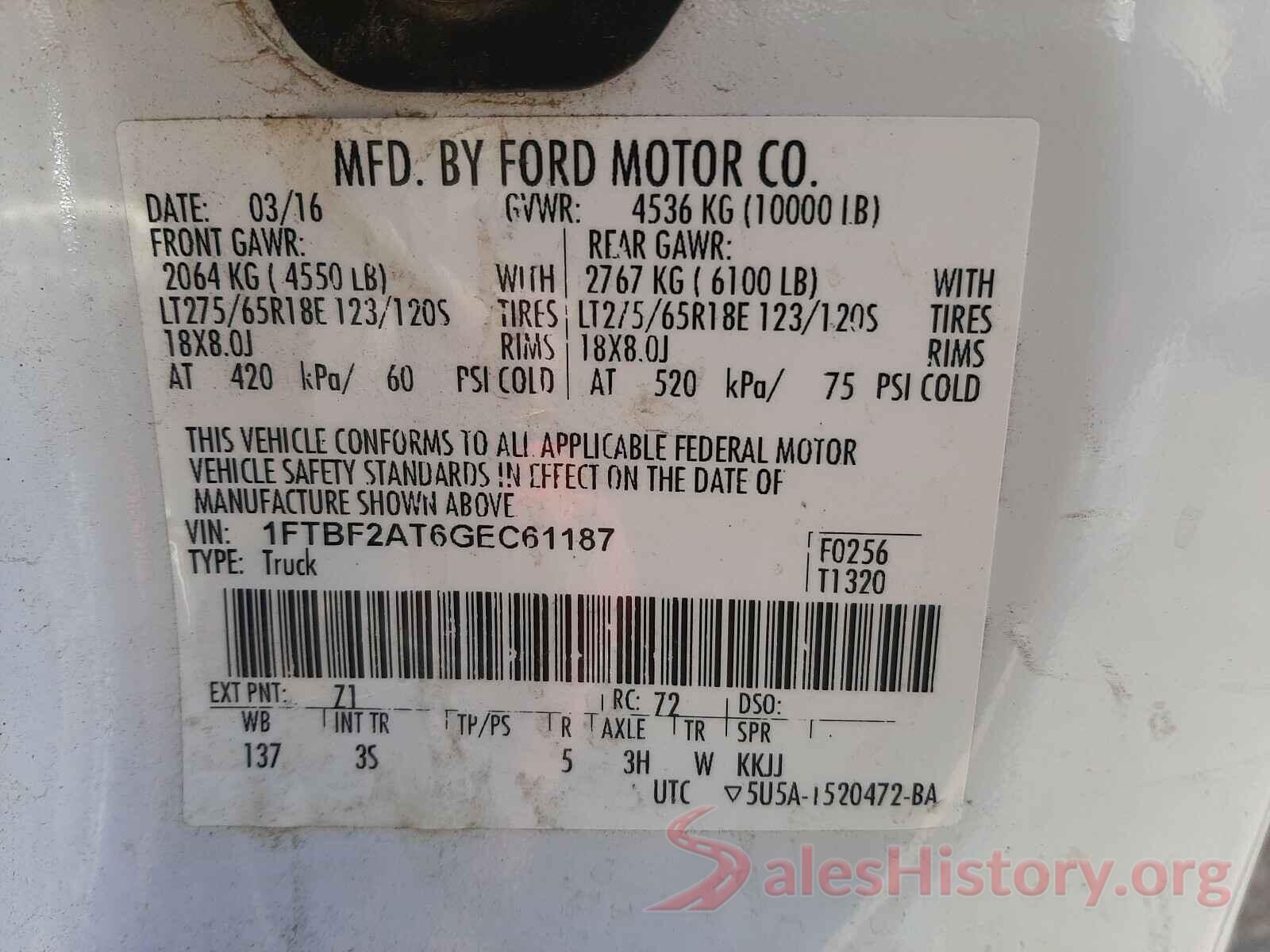 1FTBF2AT6GEC61187 2016 FORD F250