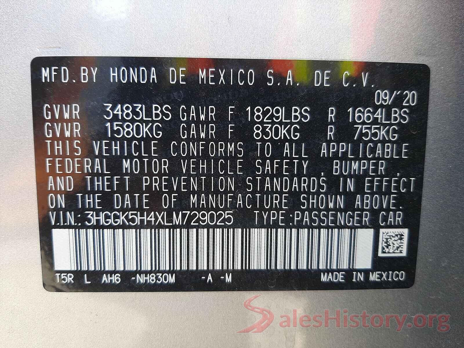 3HGGK5H4XLM729025 2020 HONDA FIT