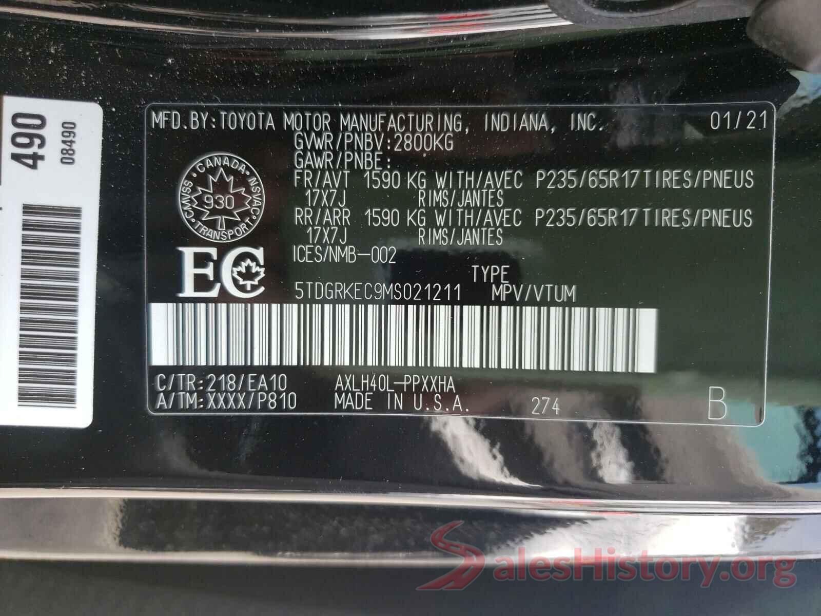 5TDGRKEC9MS021211 2021 TOYOTA SIENNA