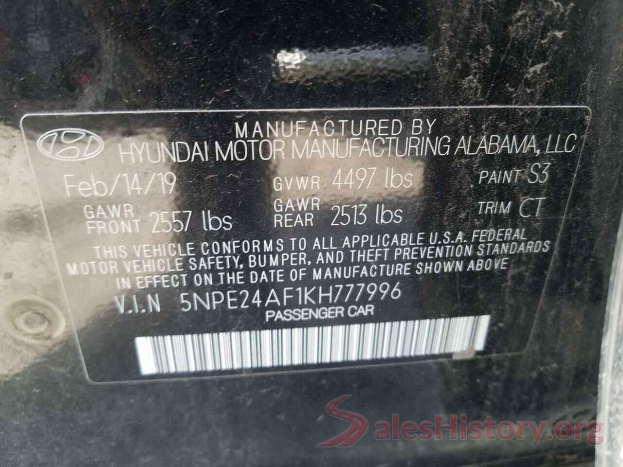 5NPE24AF1KH777996 2019 HYUNDAI SONATA