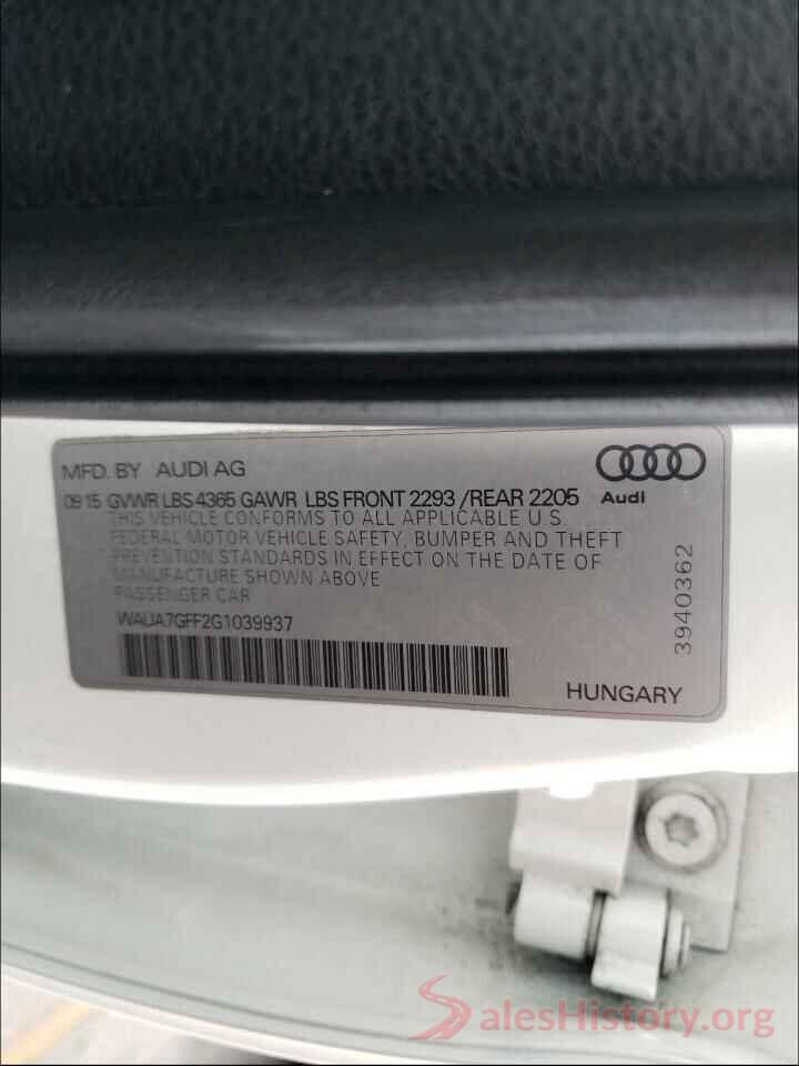 WAUA7GFF2G1039937 2016 AUDI A3