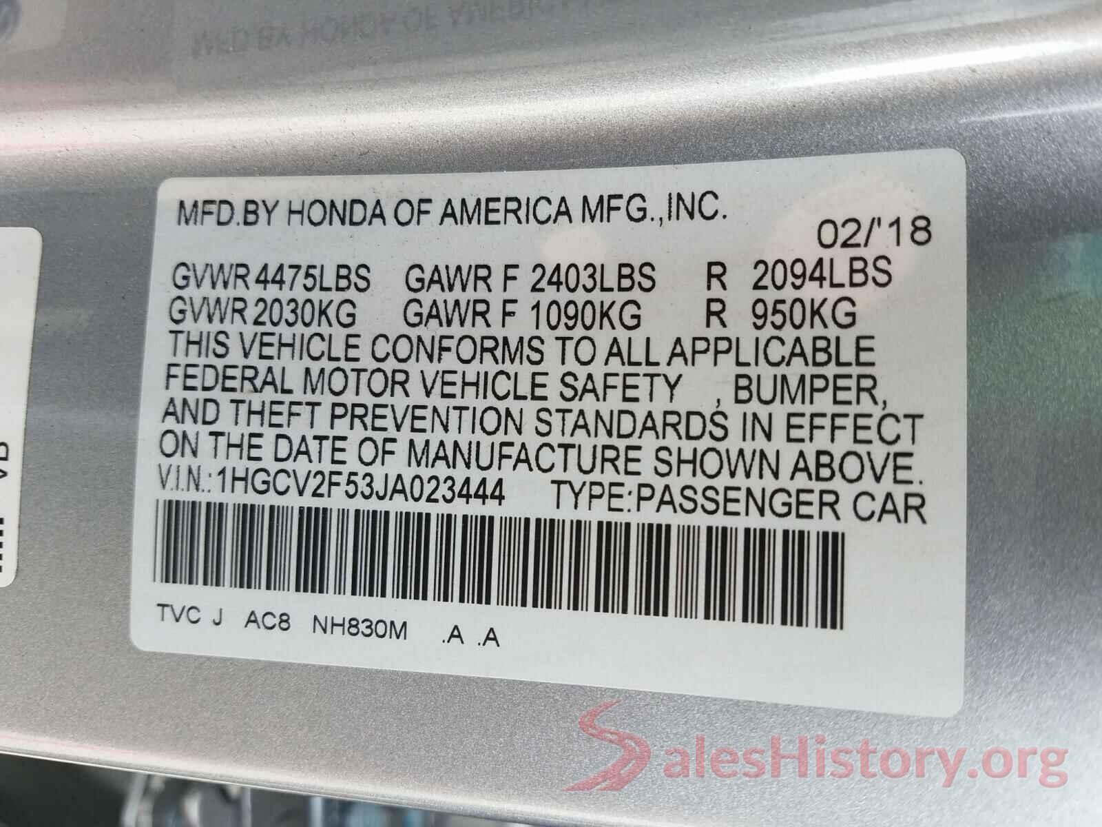 1HGCV2F53JA023444 2018 HONDA ACCORD