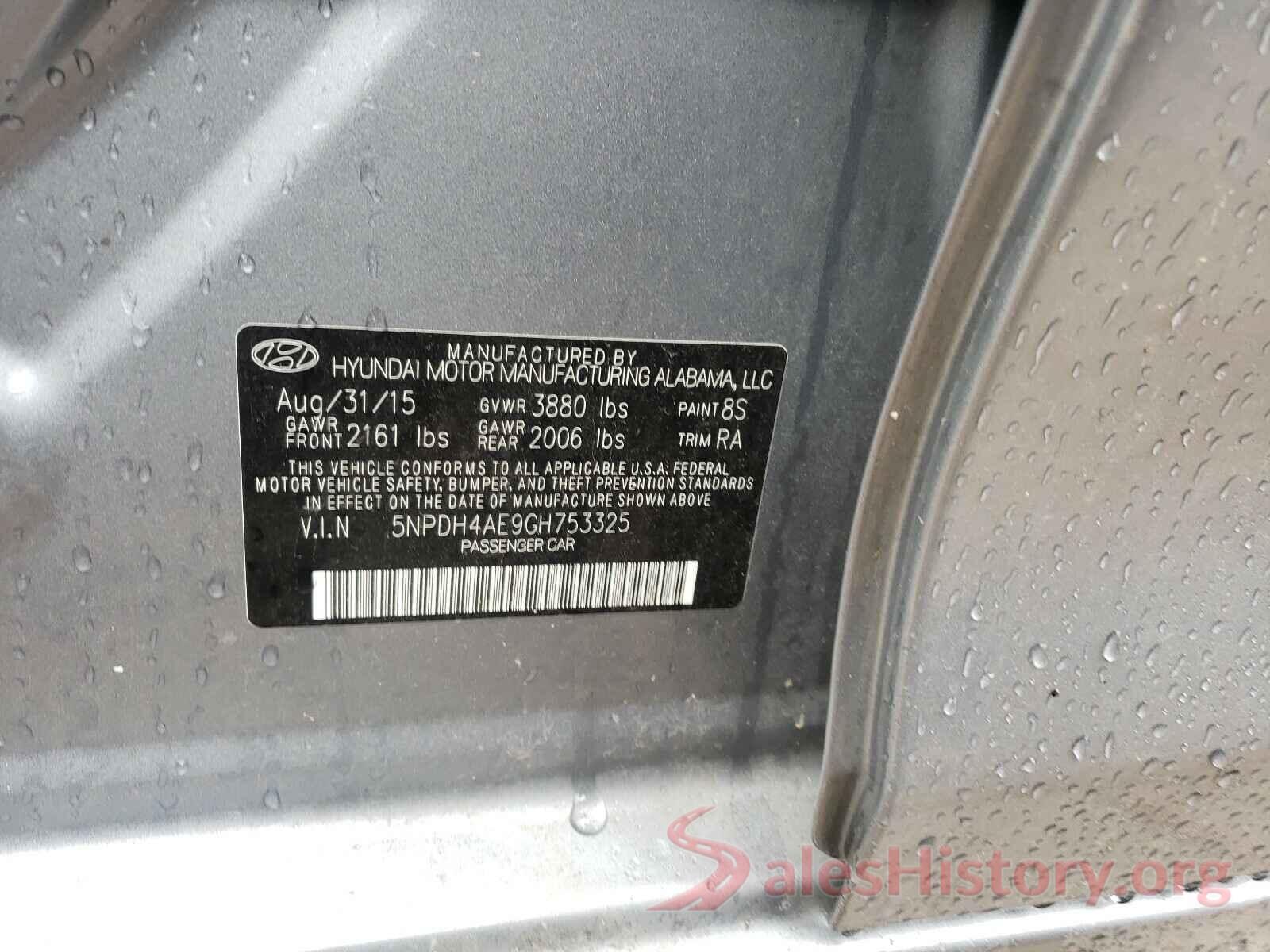 5NPDH4AE9GH753325 2016 HYUNDAI ELANTRA