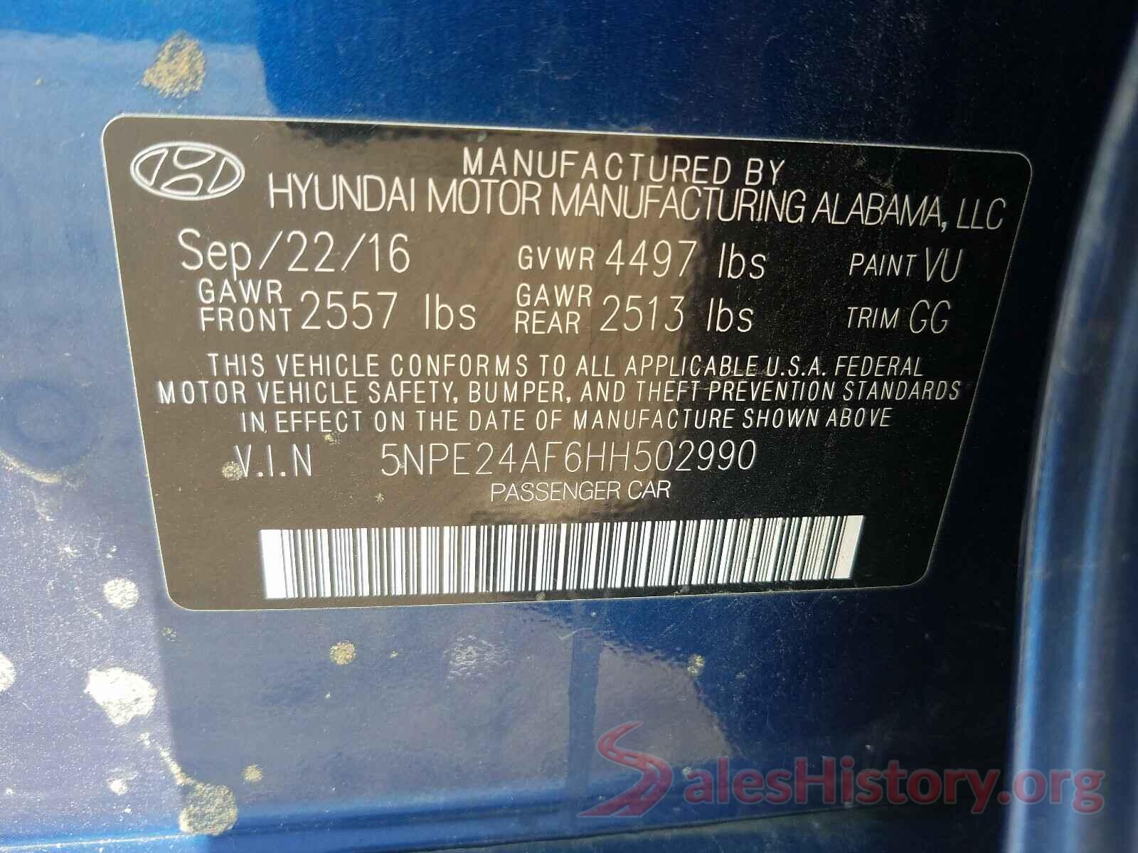 5NPE24AF6HH502990 2017 HYUNDAI SONATA