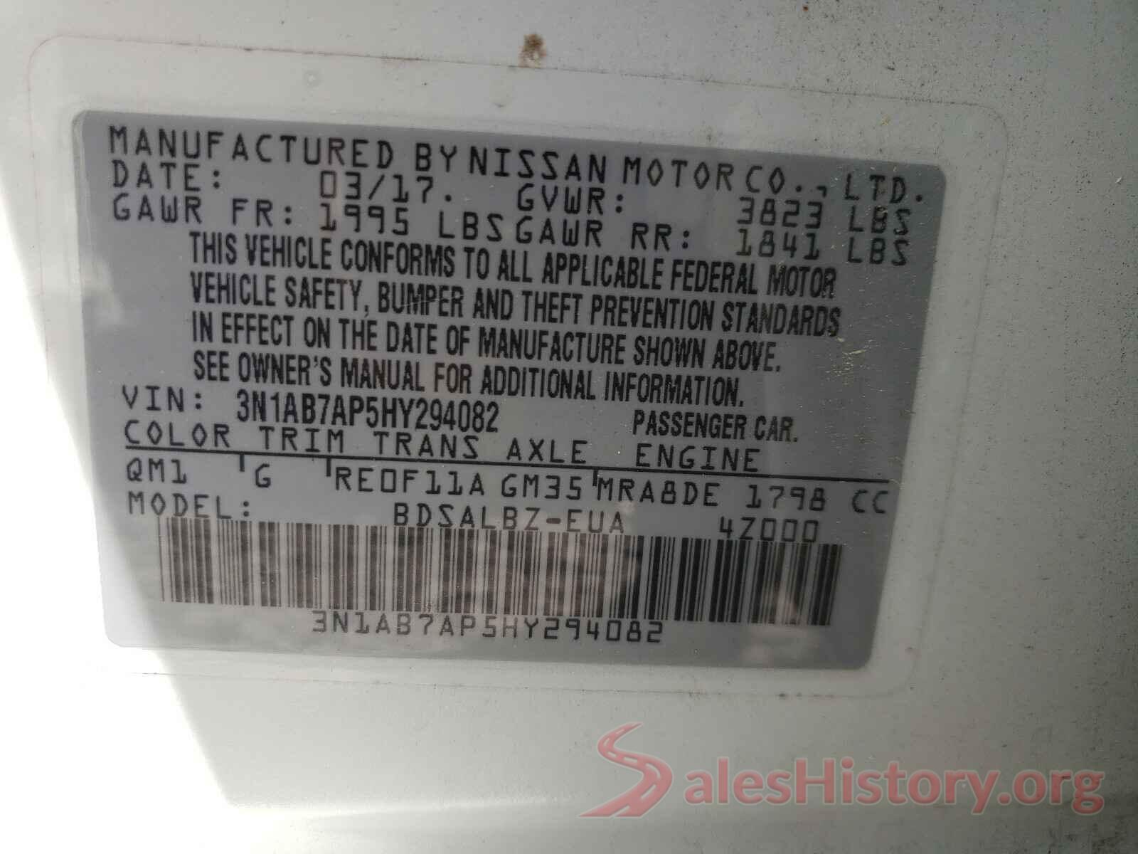 3N1AB7AP5HY294082 2017 NISSAN SENTRA