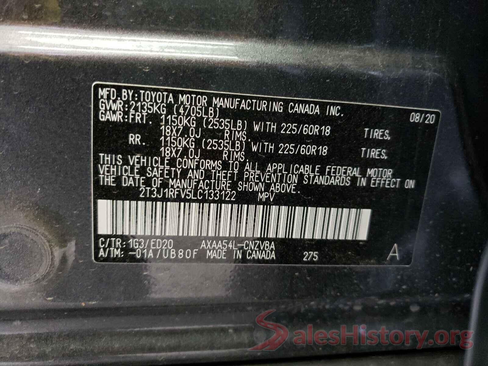 2T3J1RFV5LC133122 2020 TOYOTA RAV4