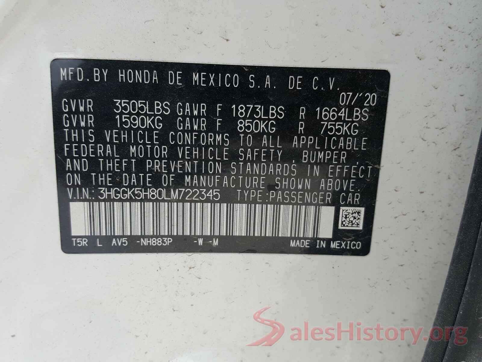 3HGGK5H80LM722345 2020 HONDA FIT