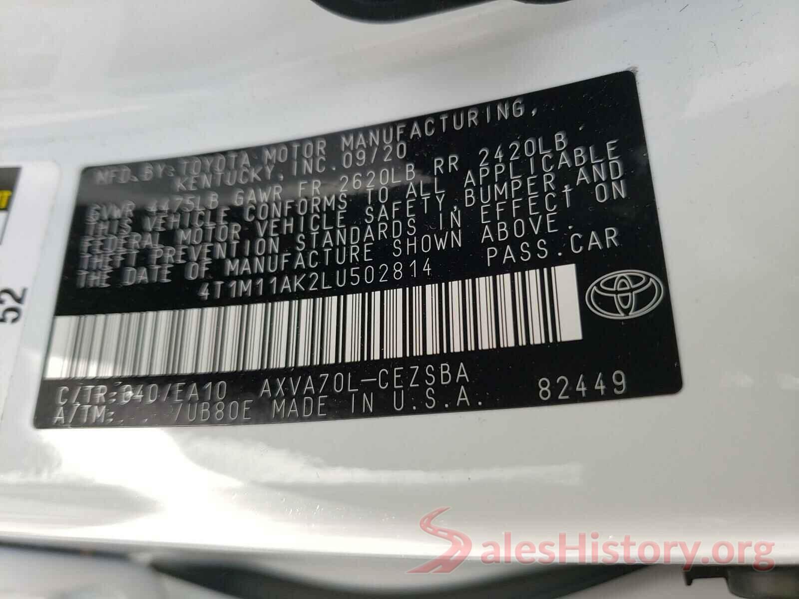 4T1M11AK2LU502814 2020 TOYOTA CAMRY