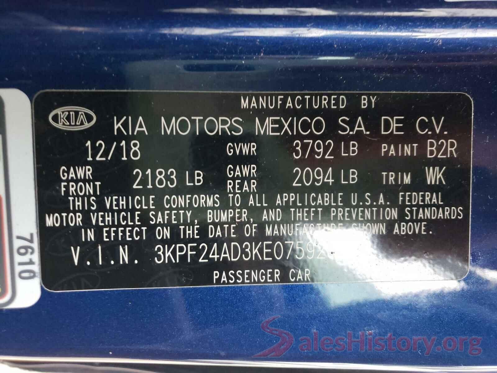 3KPF24AD3KE075928 2019 KIA FORTE