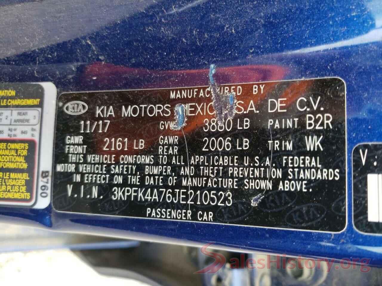 3KPFK4A76JE210523 2018 KIA FORTE