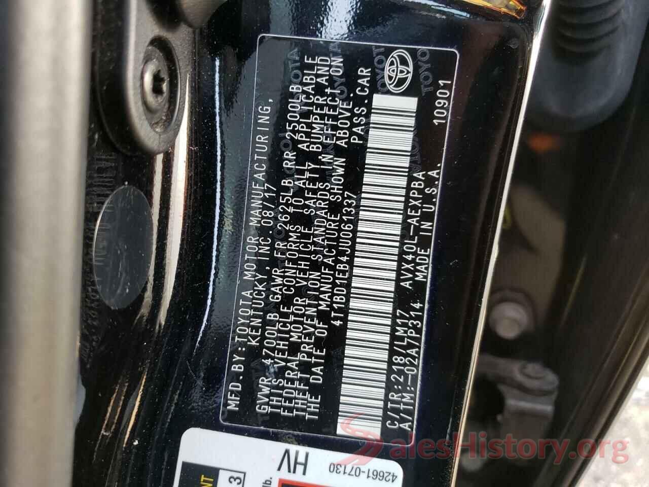 4T1BD1EB4JU061337 2018 TOYOTA AVALON