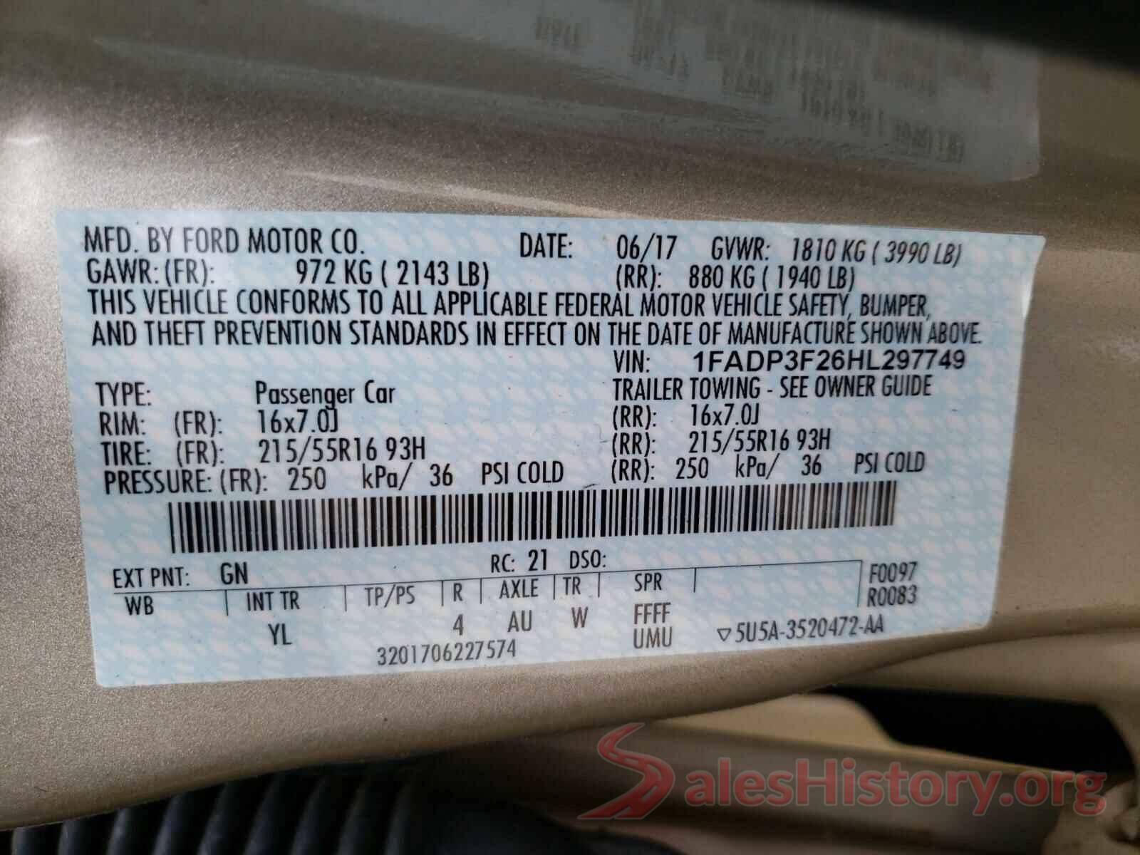 1FADP3F26HL297749 2017 FORD FOCUS