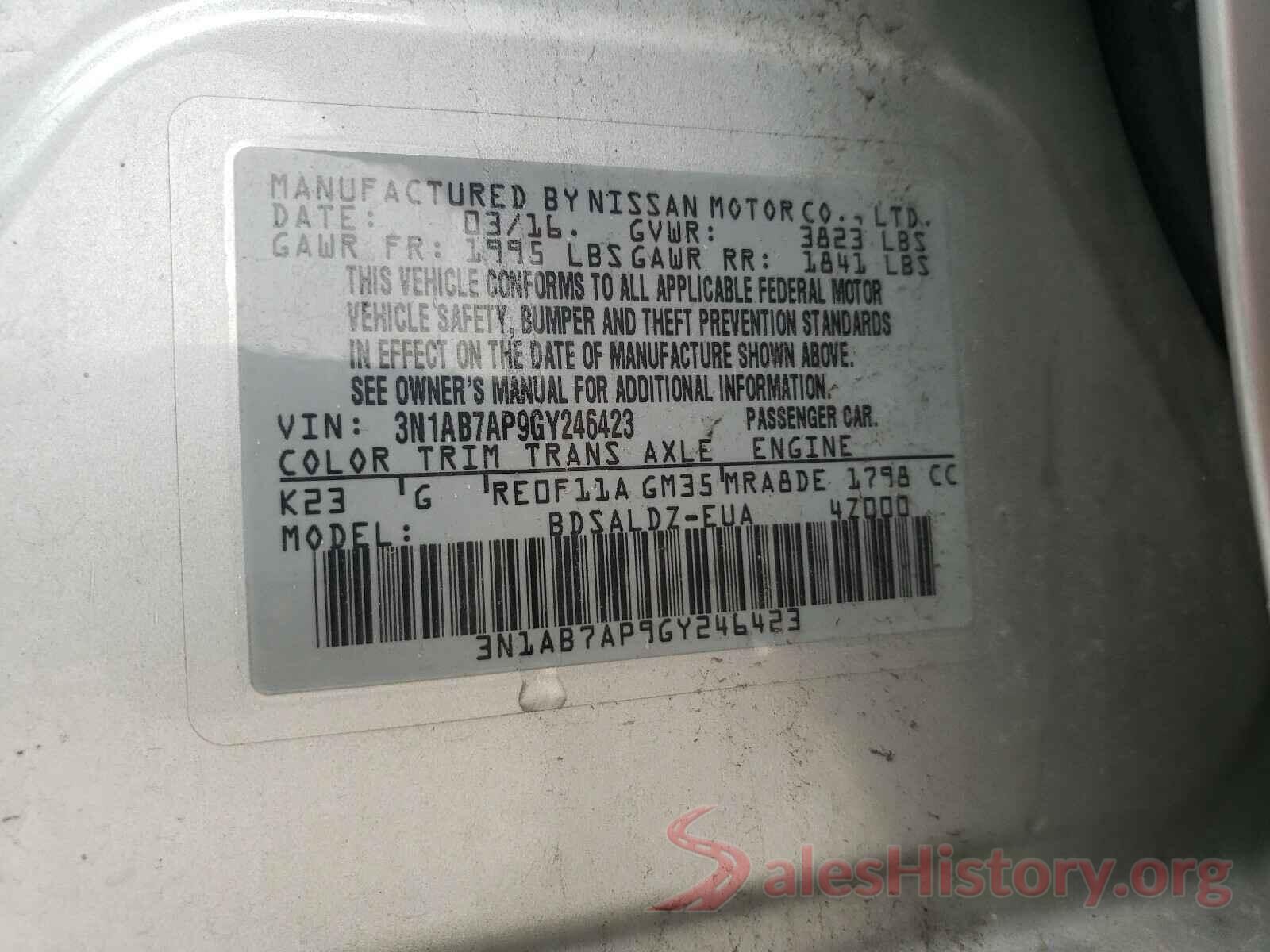 3N1AB7AP9GY246423 2016 NISSAN SENTRA