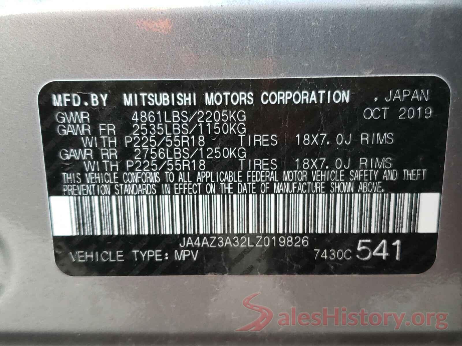 JA4AZ3A32LZ019826 2020 MITSUBISHI OUTLANDER