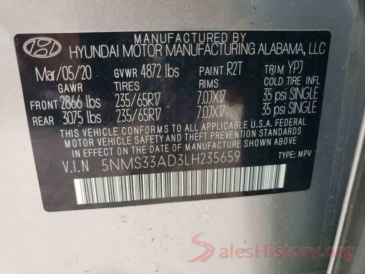 5NMS33AD3LH235659 2020 HYUNDAI SANTA FE