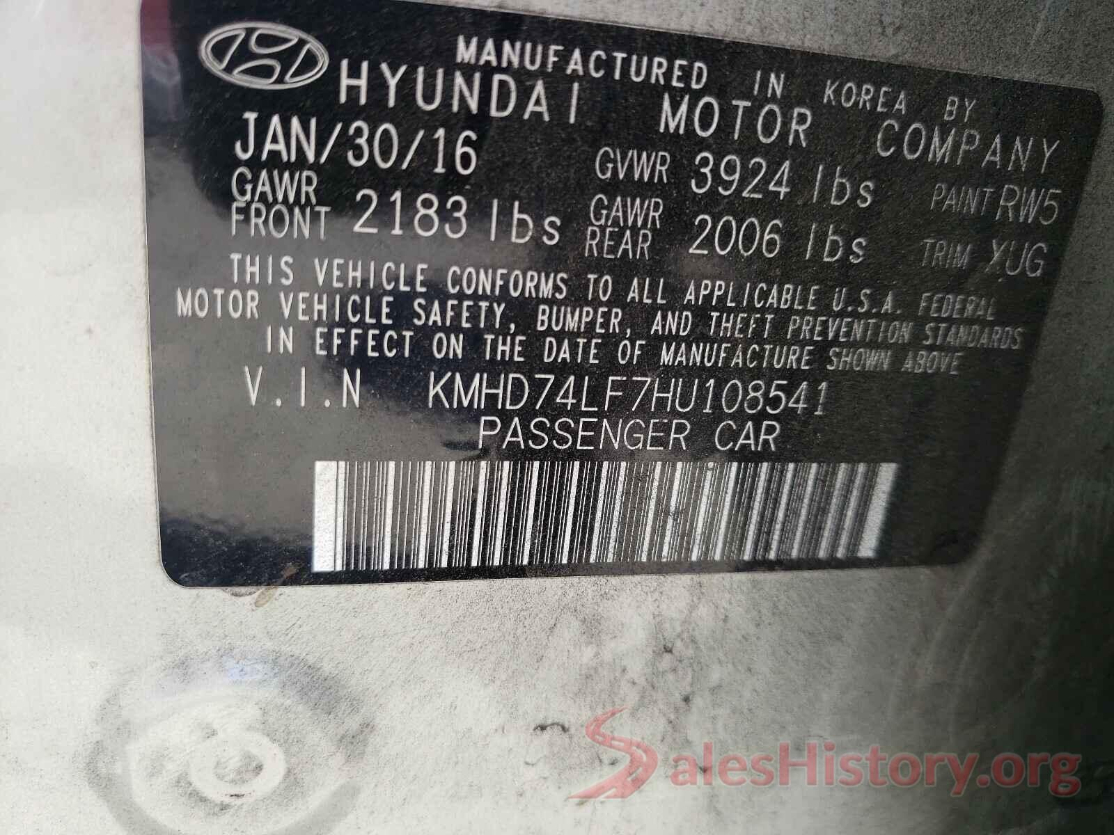 KMHD74LF7HU108541 2017 HYUNDAI ELANTRA