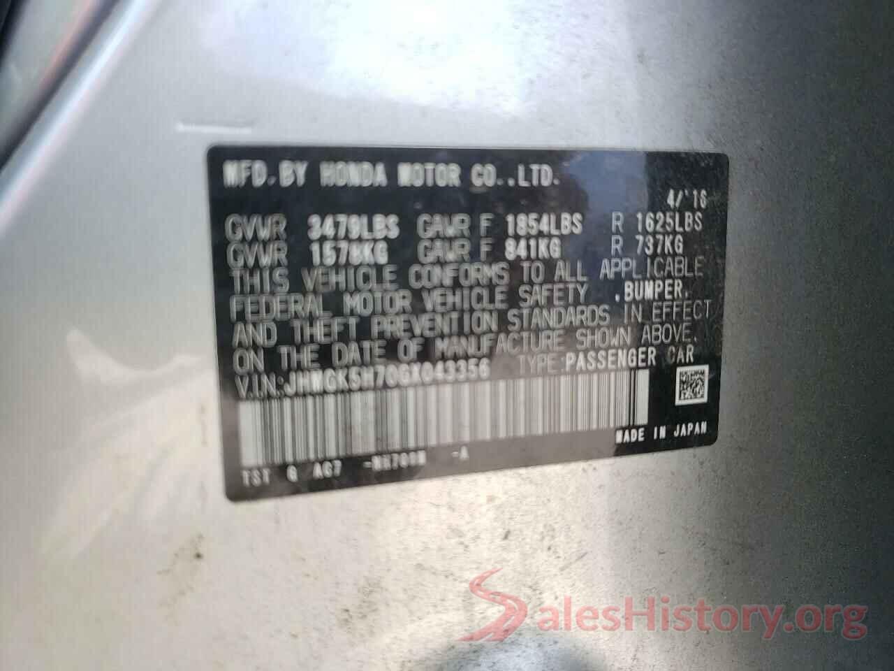 JHMGK5H70GX043356 2016 HONDA FIT