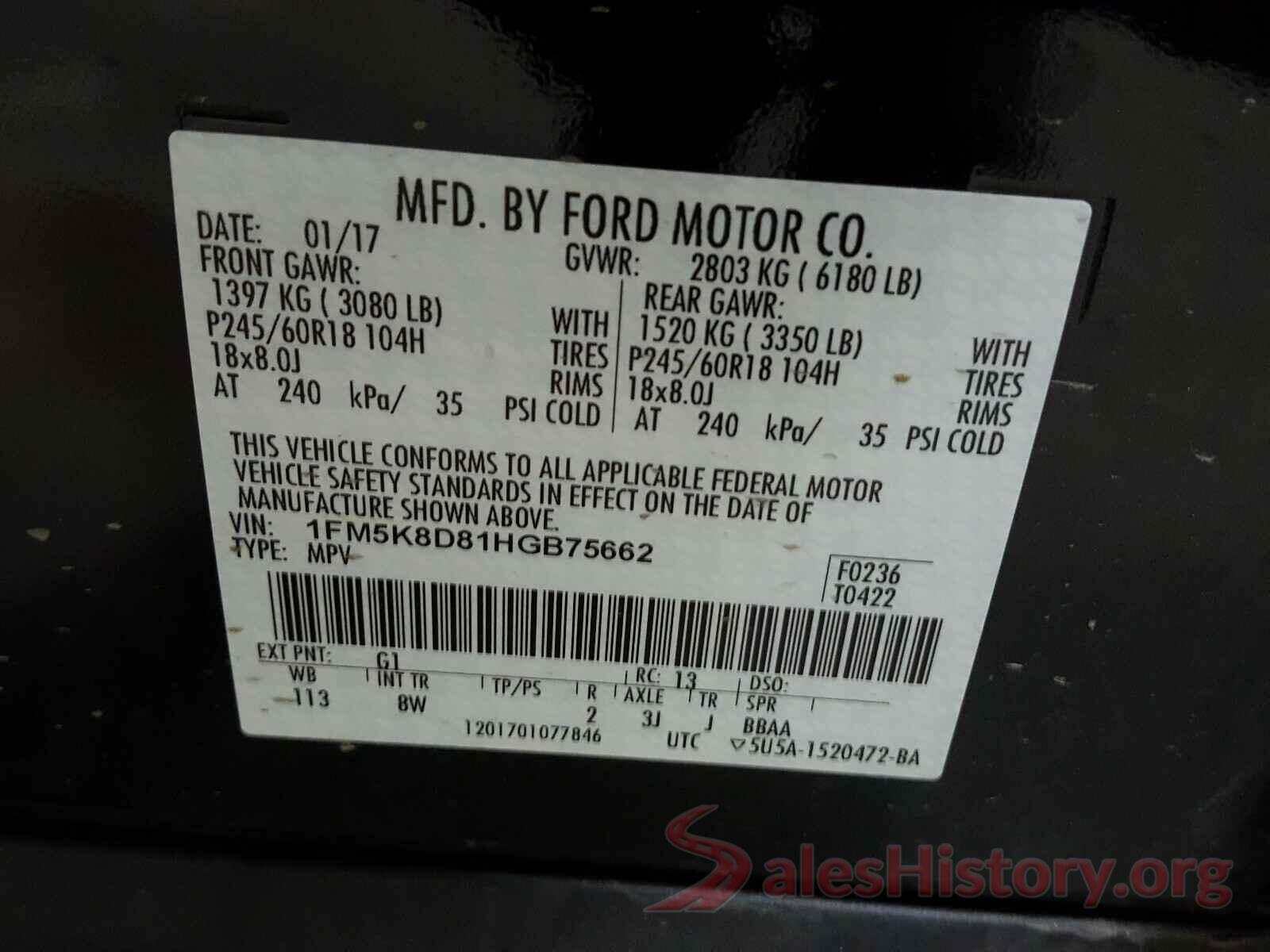 1FM5K8D81HGB75662 2017 FORD EXPLORER