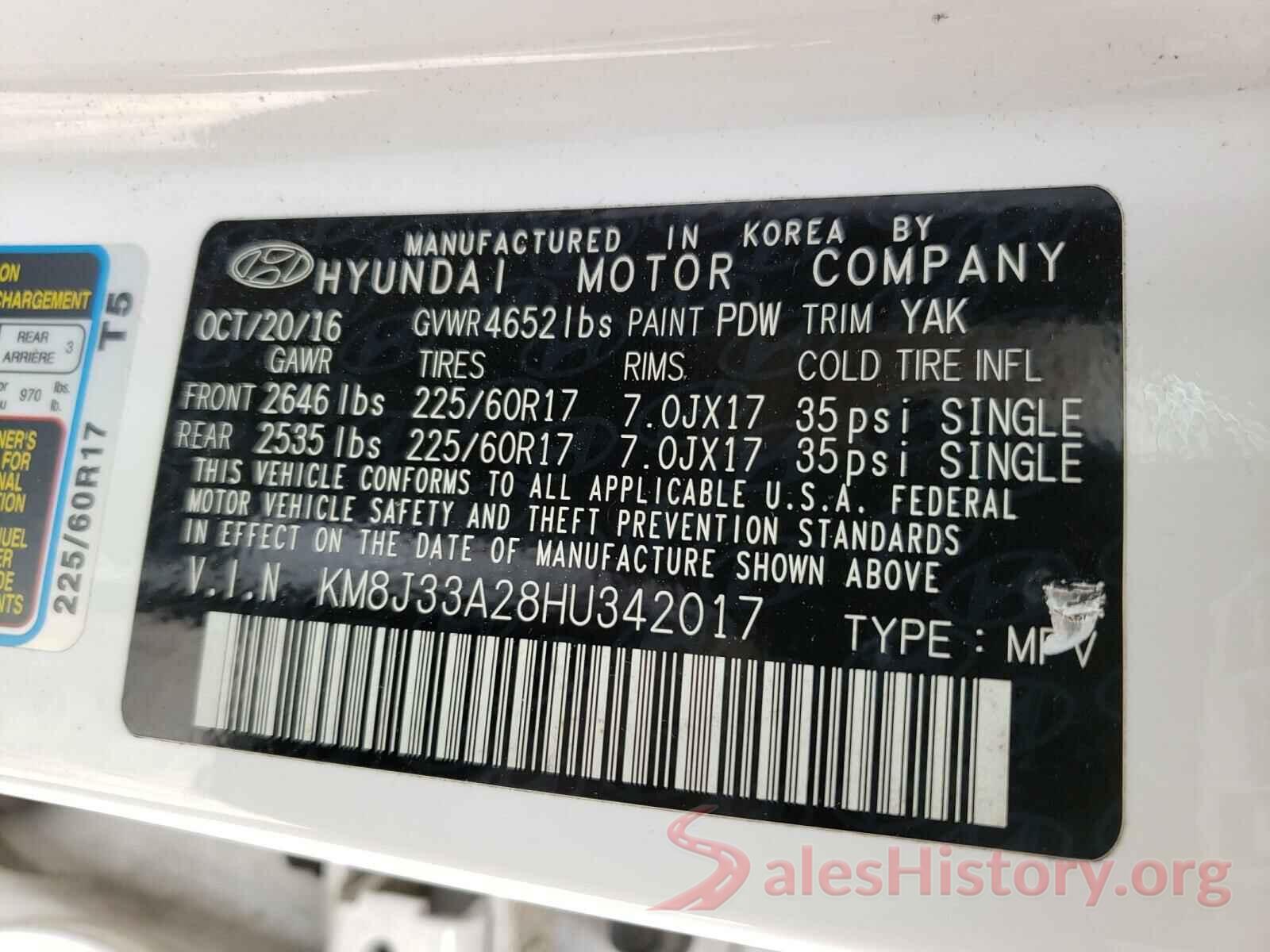 KM8J33A28HU342017 2017 HYUNDAI TUCSON